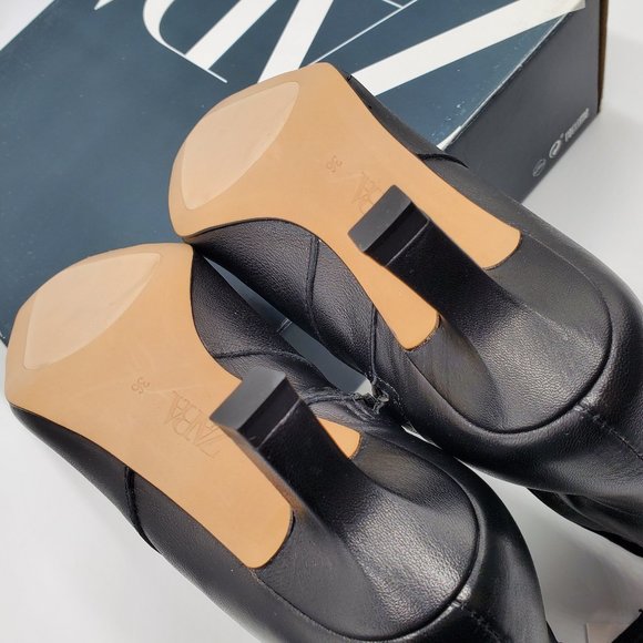 Zara Black Leather Kitten Heel Booties - NWT - Picture 11 of 16